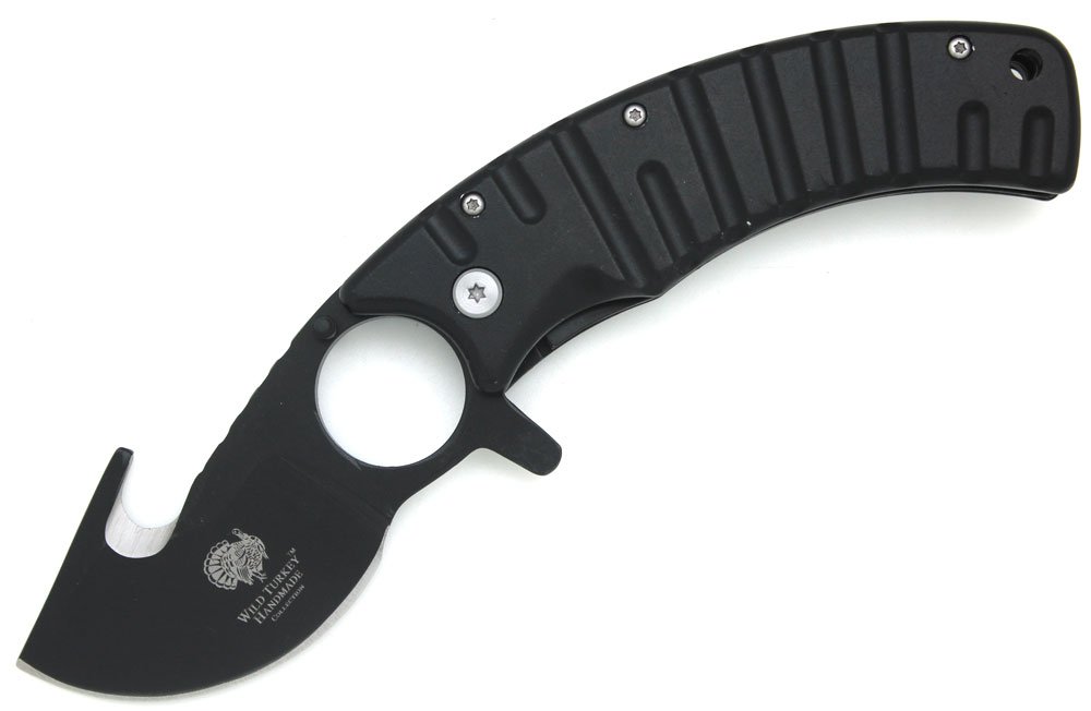 Wild Turkey Handmade Hunter's Choice Gut Hook Action Assisted Folding Knife Outdoors Camping Fishing Hunting (Black)