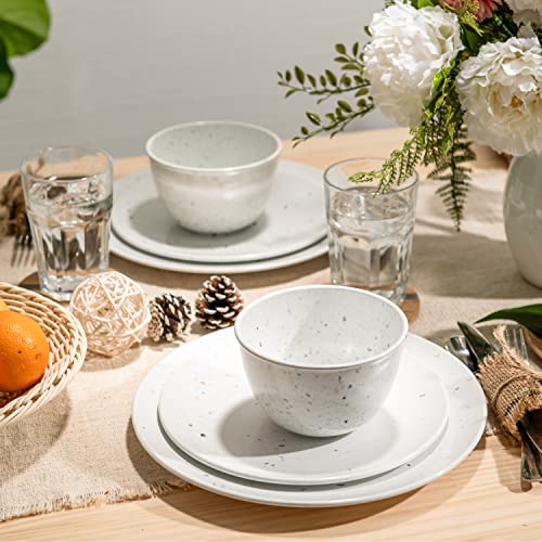 Image of Zak Designs Melamine Dinnerware Set, 12-Piece, Service for 4, Confetti (Eggshell White)