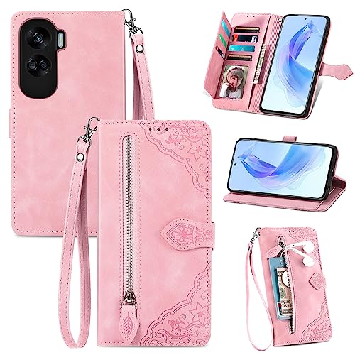 JIAFEI Custodia Portafoglio In Pelle PU Con Rilievo Per Honor 90 Lite 5G (Oro Rosa) - 3