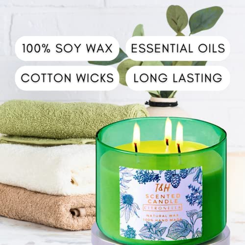 Large Citronella Candles Outdoor Indoor Candle Made With Natural Soy And Essential Oils | 3-Wick Candle 80 Hour Burn | 15.8 Oz Highly Scented Aromatherapy Candles For Home | Balcony & Patio Candle #TOP2