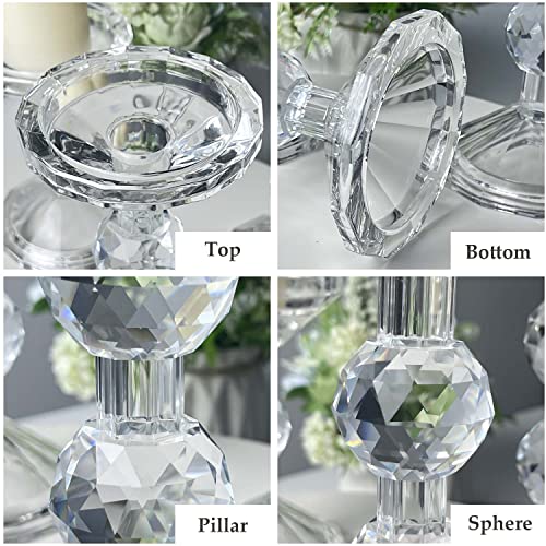 Crystal Pillar Candlestick Holder Set Of 2-7.7” Tall Candle Holder Roman Column Clear Glass Centerpiece Home Decor For Wedding, Romantic Dinner, Party(2X7.7) #TOP2