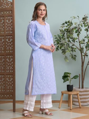 Image of Ada Women's Cotton Straight Fit Straight Hand Embroidered Lucknowi Chikankari Kurta Kurti A411165