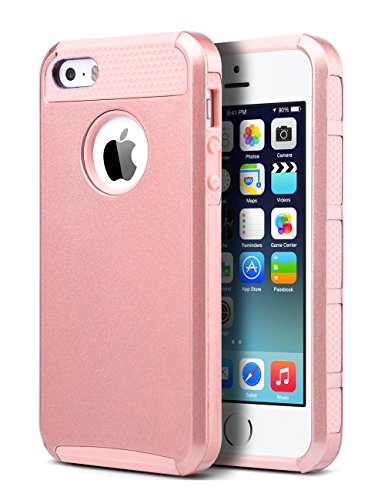 ULAK 5S Case, iPhone 5S Case, iPhone 5 Case, iPhone SE Case, Slim Fit Dual Layer Protection Case Shock Absorbing Hard Rugged Ultra Protective Back Rubber Cover with Impact Protection(Rose Gold)