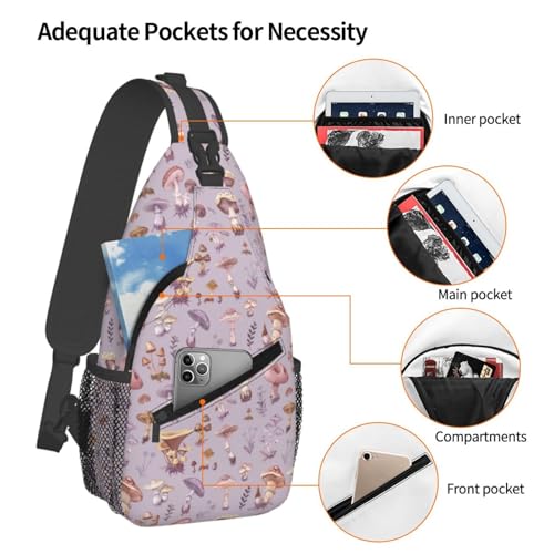Image of SUPLUCHOM Sling Bag Mushrooms Vintage Botanical Hiking Daypack Crossbody Shoulder Backpack Travel Chest Pack for Men Women