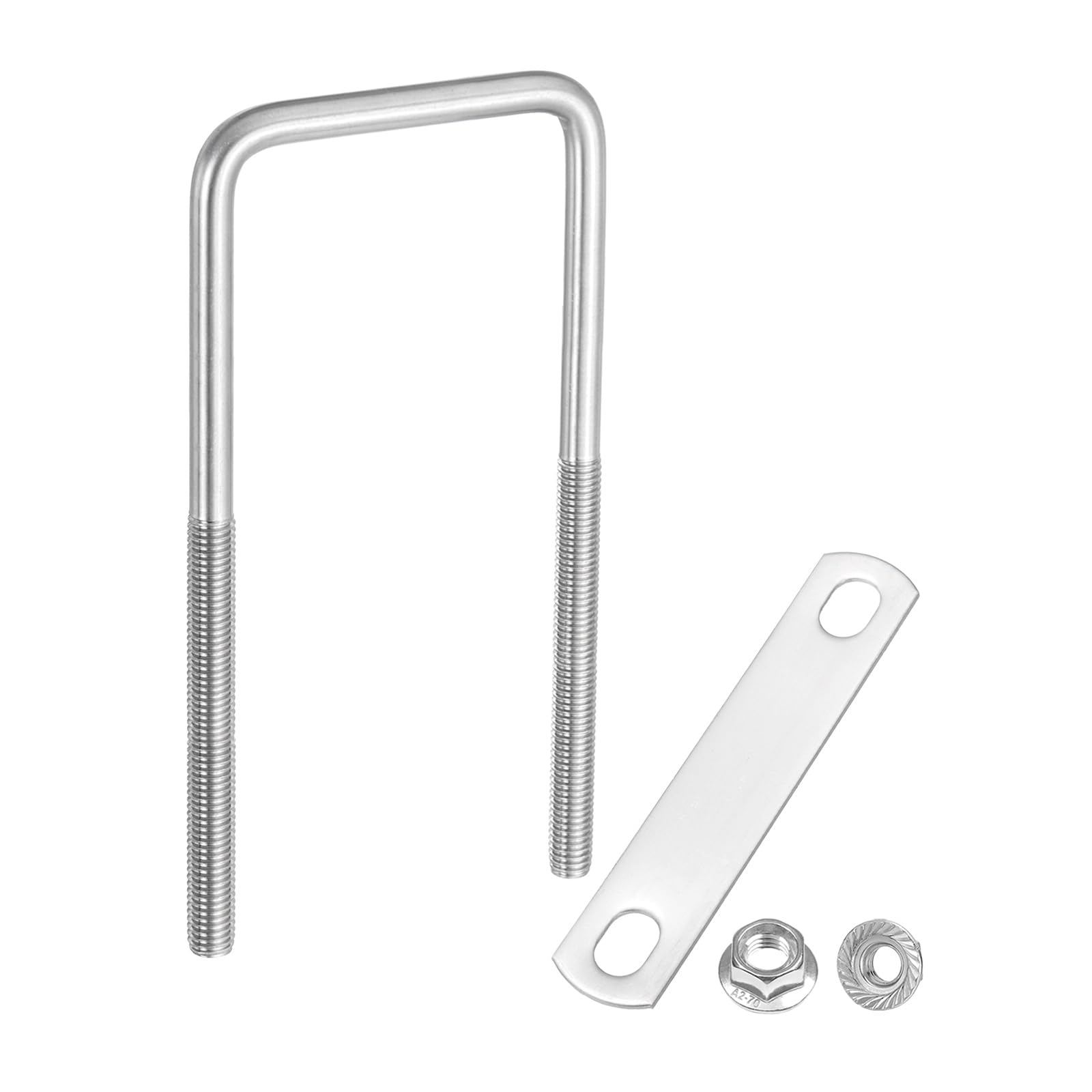 sourcing map M10 3-1/8 Inch Inner Wide Square U Bolts, 7-7/8 Inch Length 304 Stainless Steel U-Bolts with Flange Hexagon Nuts, Frame Plates for Trailer, Automotive, (80mm W x 200mm L)