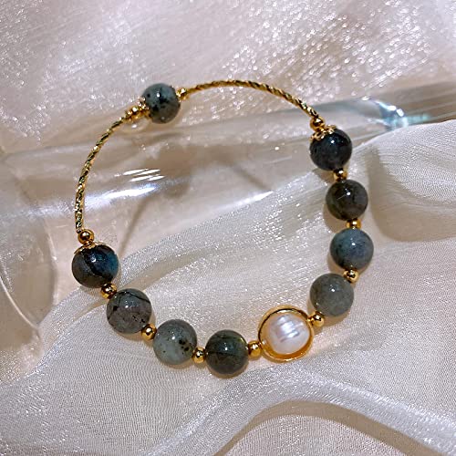 Bracelet pierre de lune femme avec perle d'eau douce naturelle baroque