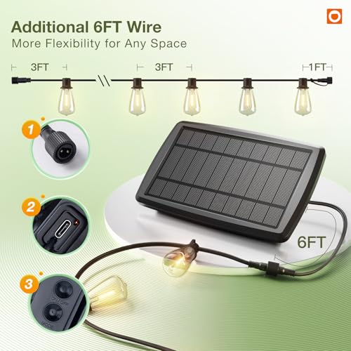 Image of addlon 78(72+6) FT Solar String Lights Waterproof with Remote & USB Port, 24+2 LED Shatterproof Bulbs Patio Lights, Dimmable & Timable 3 Lighting Modes Solar Light for Backyard Camping Garden Decor