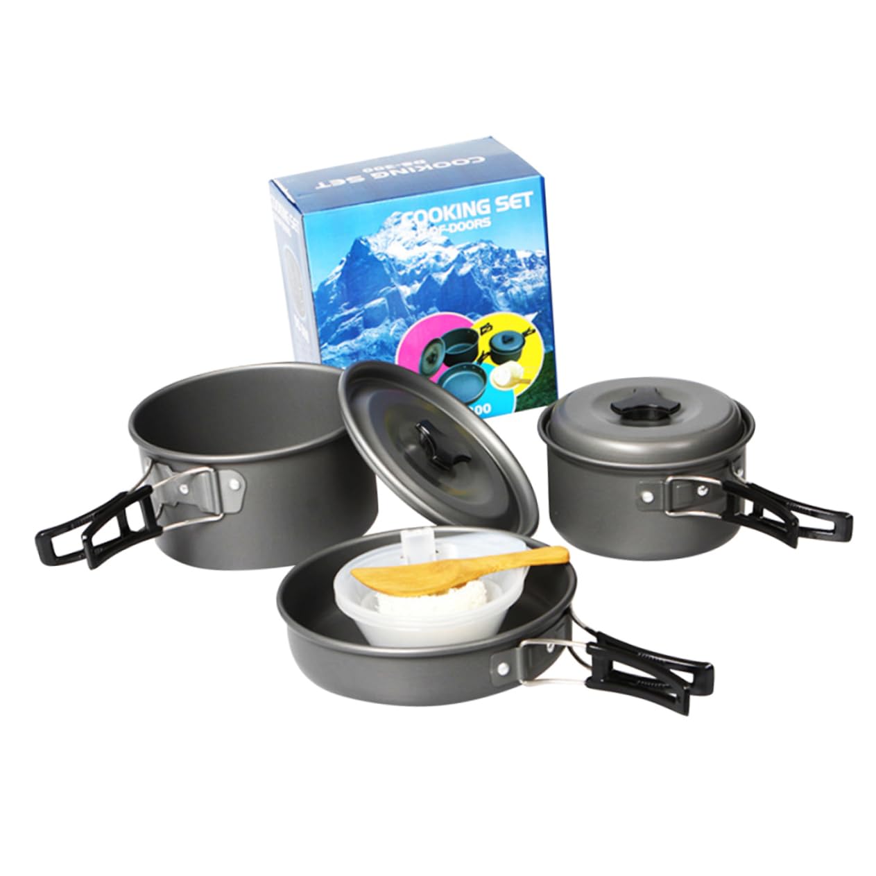 Abaodam 1Set Camping Cookware Kit for People Lightweight and Portable Folding Pots and Pans with Mesh Bag Includes Pot Pot Frying Pan Bowls Soup Spoon Rice Spoon