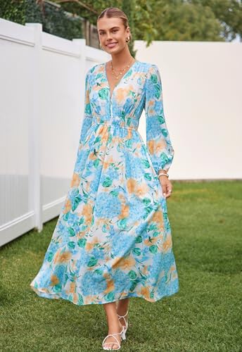 Image of Sissyaki Womens Long Sleeve Summer Maxi Dress 2026 Floral Dress Spring Wedding Guest Dress