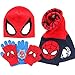 LINLIN Spiderman Doppie Bambini Strato Guanti Sciarpa Cappello a Tre Pezzi Unisex Lavorato a Maglia Moda Copricapo Inverno Autunno Caldo Guanto di Copertura Regalo di Natale Bella,Red-3~7yeard
