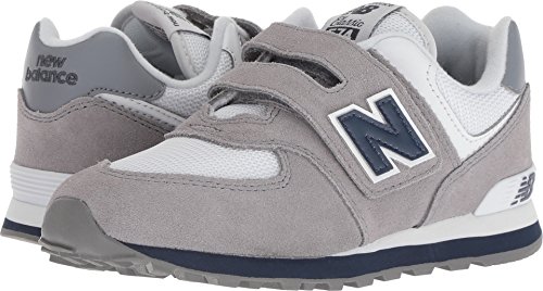 Image of New Balance Kid's 574 V1 Hook and Loop Sneaker, Grey /Navy, 3.5 W Big Kid (8-12 Years)