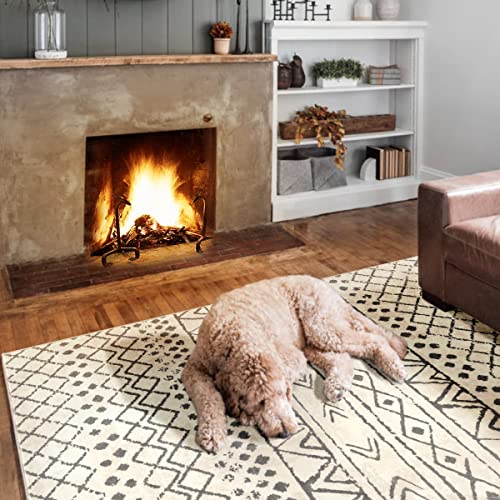 Carvapet Alfombras de Pasillo 150x210cm Alfombra Corredor Antideslizante Larga Alfombras de área Lavable Suave Microfibra Geométrico Tribal Alfombra Comedor Pasillo(Beige) - imagen 5