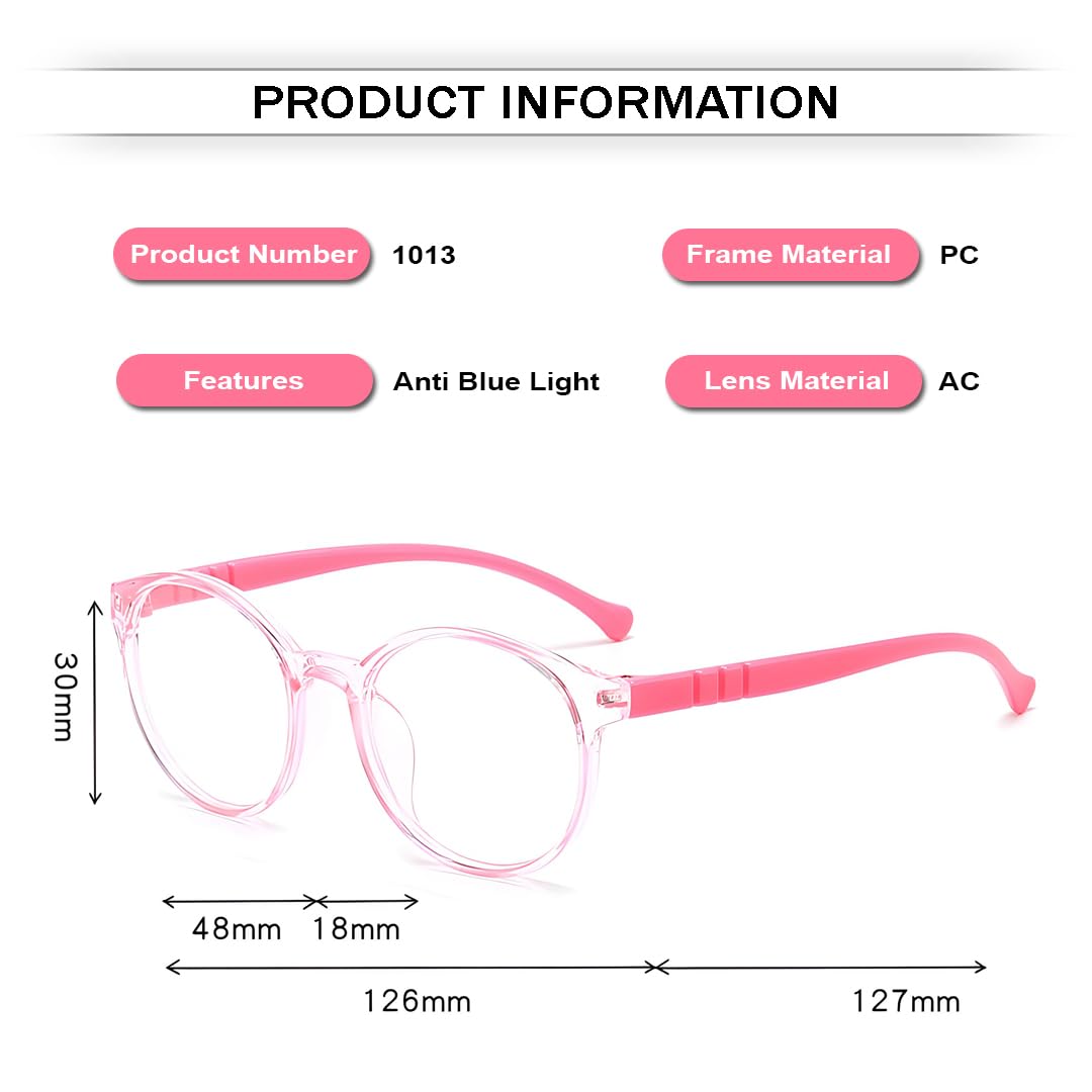 SYGA Children's Anti-Blue Light Glasses Lightweight Round Flat Glasses Frames For 4-12 Years old Kids (Transparent pink frame pink legs) - Image 4 thumbnail