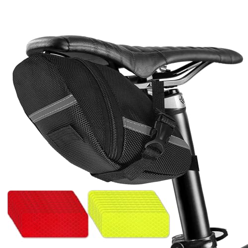 TOPBELIEF Bolsa Sillín De Bicicleta, Bolsa De Herramientas Para Sillín, Alforjas Para Sillín De Bicicleta De Montaña, Bolsa Reflectante para Sillín de Bicicleta Para Mtb Bici Carretera Plegable, Negro