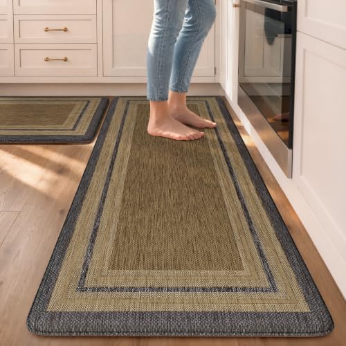 KIMODE Anti Fatigue Kitchen Mats, Boho Distressed Kitchen Floor Mats Brown