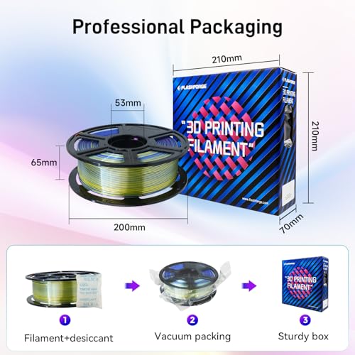 Image of FLASHFORGE Silk Tri-Color PLA Filament 1.75mm, Coextrusion Red Yellow Blue Triple Color Rainbow 3D Printer Filament, Enchanting Silk Finish with 360 Multicolor Shifting Color Effect