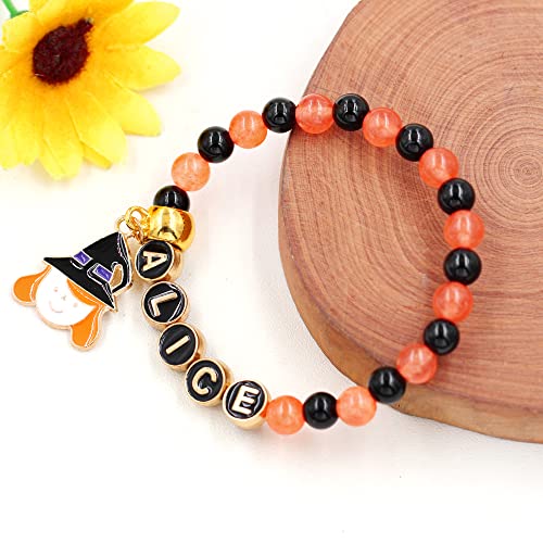 Image of Uloveido Black Orange Jade Charms Halloween Bracelets All Saints' Gift - DIY Customized Name Beaded Bracelet