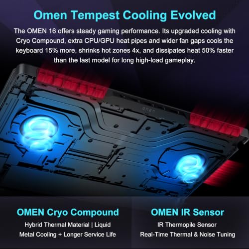 Image of HP 16 inch Omen RTX 5070 & AMD Ryzen 9 8940HX Gaming Laptop, 32GB DDR5+ 2TB SSD | WQXGA 2560*1600 240Hz Display, 4-Zone RGB Keyboard, Wi-Fi 6, FHD IR camera, RJ-45, Windows 11 Home, Black