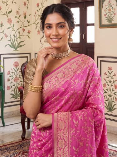 Image of AKHILAM Women's Multicolor Litchi Silk Ethnic Motif Print Saree With Unstitched Blouse Piece|sarees for women | litchi silk sarees