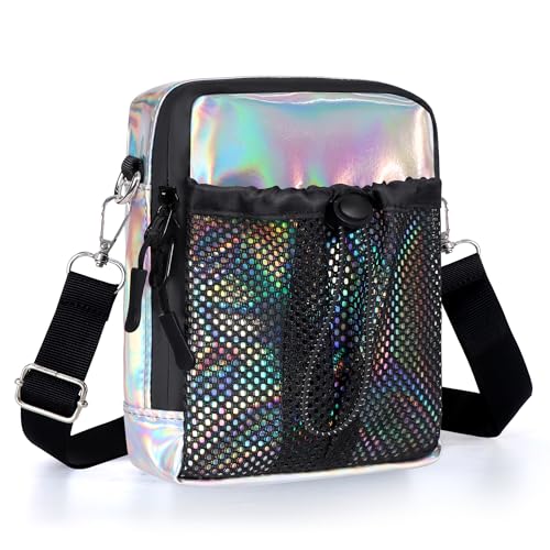 Geestock Small Crossbody Bag for Women Trendy, Holographic Mini Messenger Bag Shoulder Phone Purse with Water Bottle Pocket