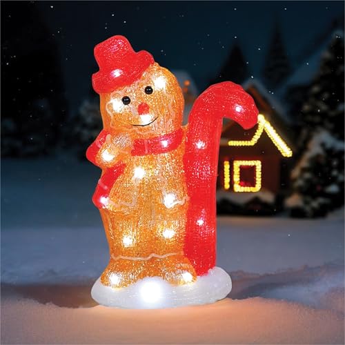 Xmas Haus Acrylic Festive Christmas 30CM Warm White LED Gingerbread Man Battery Operated, Outdoor Holiday Decoration