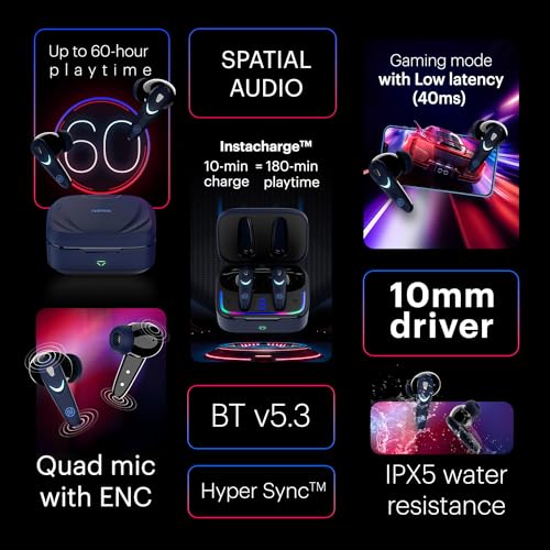 Image of Noise Buds Combat X In-Ear Truly Wireless Gaming Earbuds with 40ms Low Latency, 60H of Playtime, Spatial Audio, RGB Lights,Instacharge(10 min=180 min),10mm Driver, BT v5.3(Thunder Blue)