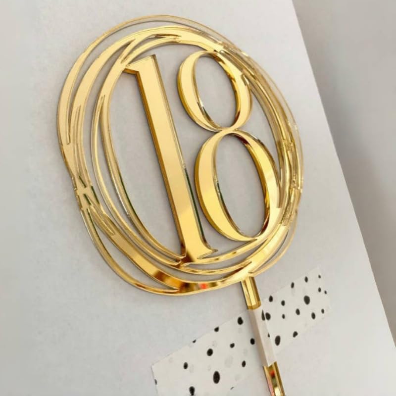 Gold Acrylic Number 18 Birthday Cake Topper Happy 18th Birthday Cake Topper Hello 18 Cheers to 18 Years Birthday and Anniversary Party Decoration for Boy/Girls
