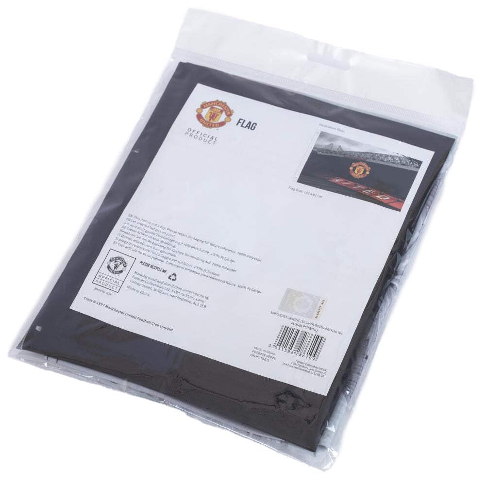 Manchester United FC - Drapeau OLD TRAFFORD (91 cm x 152 cm) (Noir/Rouge/Jaune)