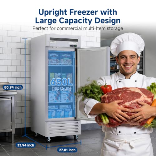 Image of BODEGACOOLER 23 Cu.Ft Reach-in Freezer, Stainless Steel Single Door -10℉-10℉ Commercial Upright Freezer for Restaurant, Cafe, Bar, Garage, Frozen Food Ice Cream Meat Storage
