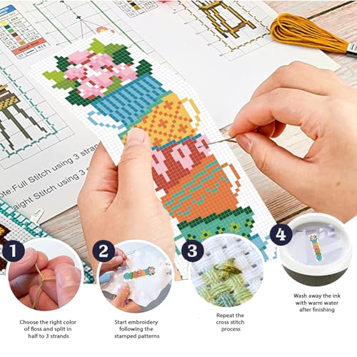 Image of FREEBLOSS 6PCS Cross Stitch Bookmark Kit Tea Cup Pattern Cross Stitch Bookmarks Kit for Beginner DIY Stamped Embroidery Bookmark Kit DIY Bookmarks Cross Stitch Kits for Beginners
