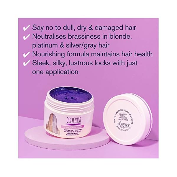Bold Uniq Purple Hair Mask - Toner for Blonde, Platinum, Bleached, Silver, Gray, Ash & Brassy Hair -Remove Yellow Tones, Reduce Brassiness & Condition Dry, Damaged Hair -Cruelty Free & Vegan -6.76oz