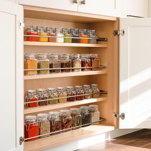 Image of ComSaf Square Glass Spice Jars 8 oz 12 Pack with Labels and Funnel Set | Airtight clamp lids, sixteen labels, larger jars for high-use seasonings, coarse spices, dried herbs, tea and easy refills
