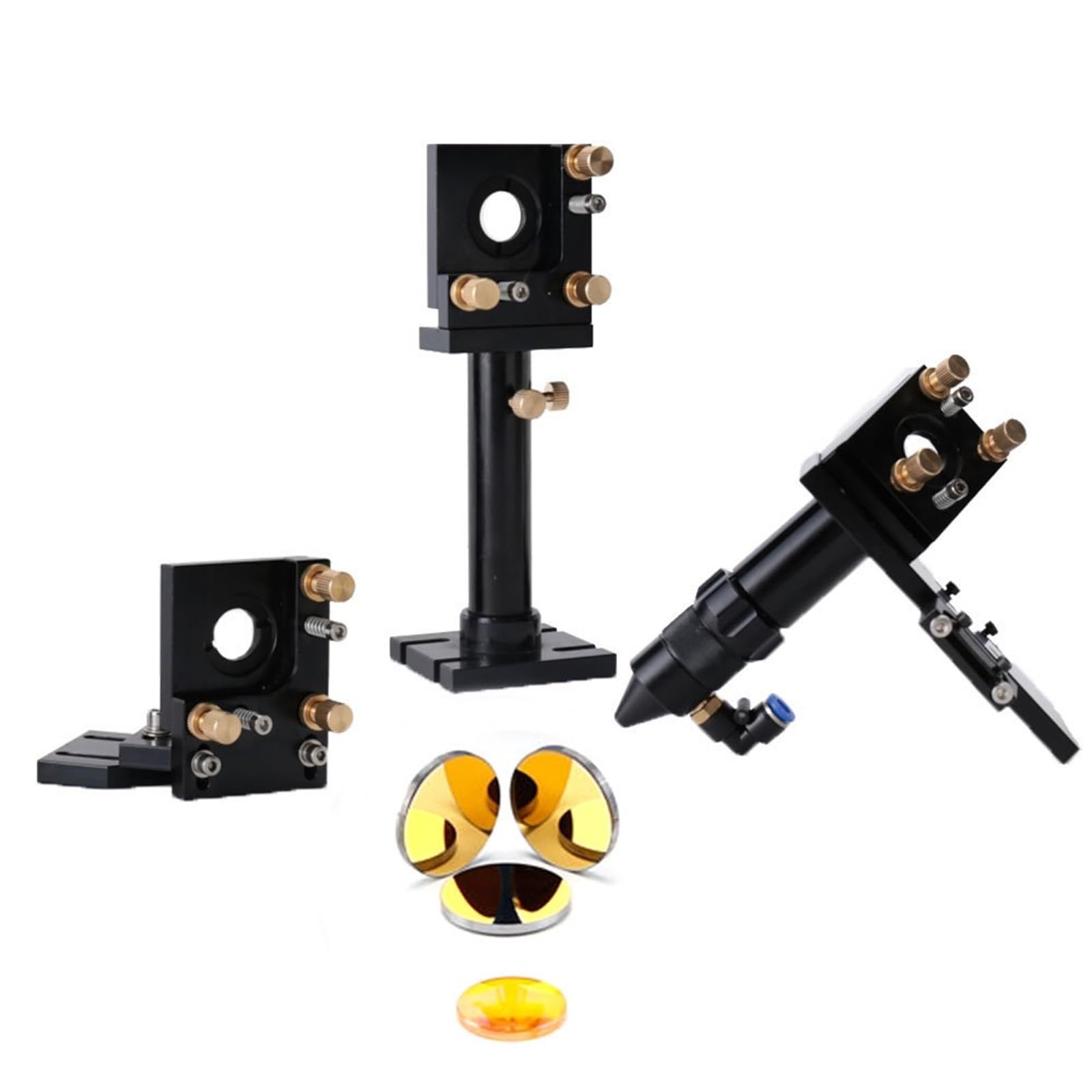 CO2 Laser Head Set Kit + 1 Pcs Dia.20mm ZnSe Lens + 3 Pcs Dia.25m Mo/Si Mirror 25mm for Laser Engraving Cutting Machine(Blue,50.8MM_SET A SI MIRRORS)