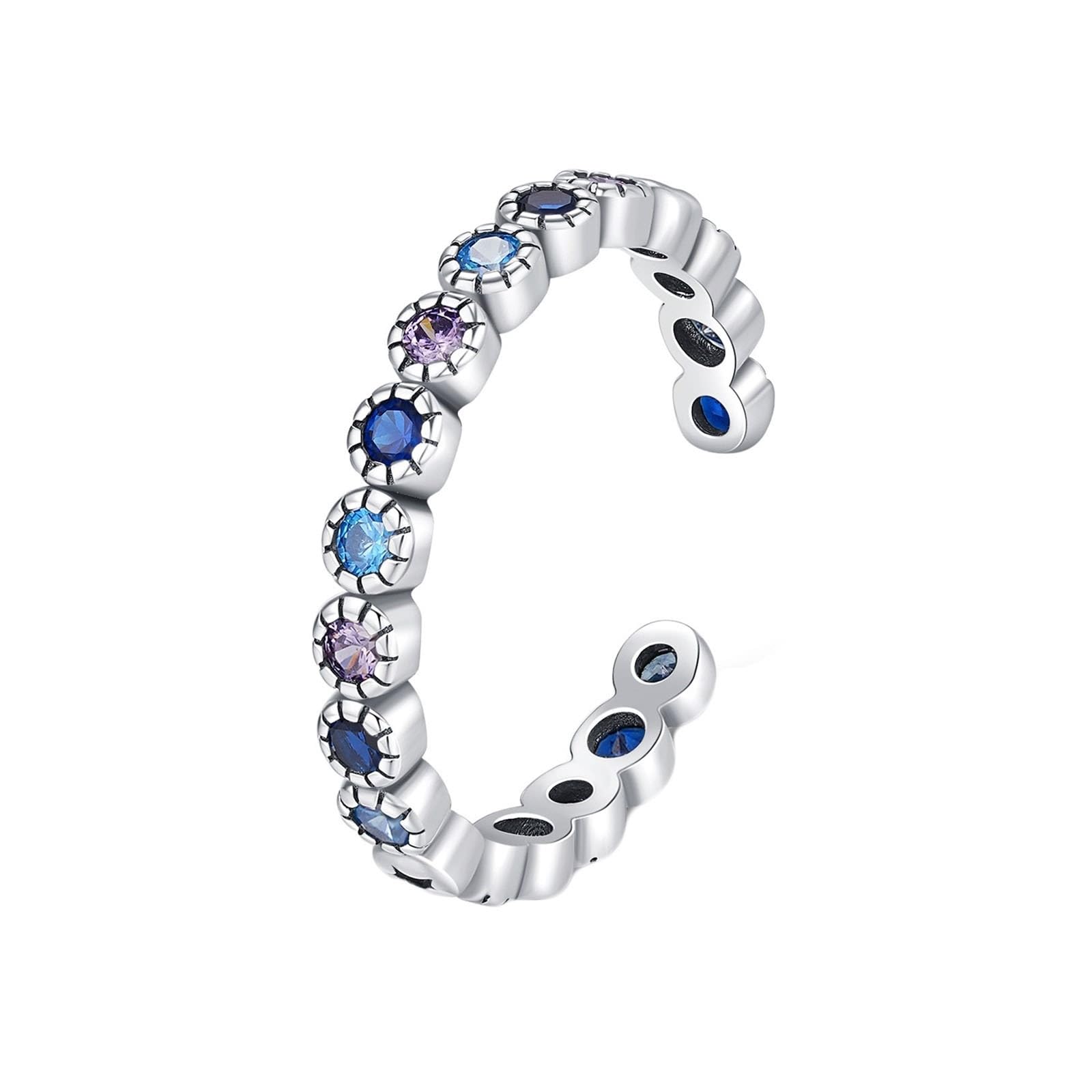 AMDXD Anillo de boda de oro auténtico de 9 K/14 K, retro, abierto, ajustable, con laboratorio, zafiro, azul y lila, Au 375/585 oro blanco, talla 47-62