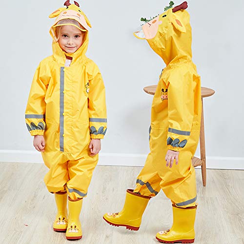 Ssawcasa Toddler Rain Suit,Waterproof Girls Boys Raincoat,Kids Rain Poncho,Unisex Baby Rain Gear Jacket Rainsuit Coverall (S, Yellow Giraffe) #TOP5