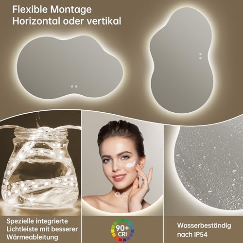 OUMUSU 100x60cm LED Badspiegel mit Beleuchtung Asymmetrischer – Ansicht 6