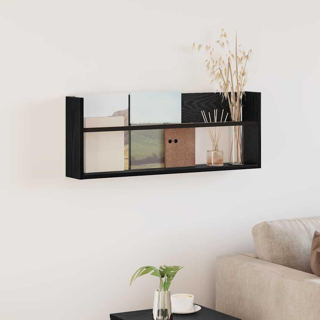 Wandmontiertes Zeitschriftenregal Schwarz Eichen-Optik 80 x 12 x 30 cm | Holzwerkstoff, Platzsparend, Pflegeleichte Oberfläche, Vielseitig für Büro und Wohnzimmer