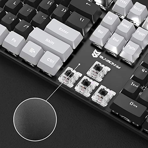 Image of Merdia LED Backlit Full Size Wired Mechanical Gaming Keyboard | Black Switch 104 Keys US Layout Hot Swappable Full Size Mechanical Keyboard | White LED Backlit PC Gaming Keyboards (Black & Grey Color)