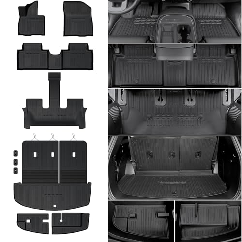 HOUCLEMIC Floor Mats for 2026 Hyundai Palisade 7/8 Seat (Only Gas) All Weather TPE Black Cargo Mat with 3rd Seat Back Cover and Lower Trunk Mat for 2026 Hyundai Palisade Calligraphy Accessories
