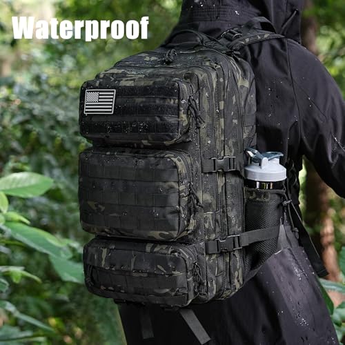 Image of Military Tactical Backpack 25L Day Backpack for Men Molle Army 3 Days Assault Pack Bug Out Bag Water Resistant and Heavy Duty Hiking Treeking Rucksack - Black Camo