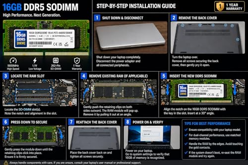 Image of 16GB DDR5 5600MHz OEM Laptop RAM Compatible with Samsung [Key Specs: PC5-44800 /5600B | 262-Pin SO-DIMM | CL46 | 1Rx8 | 1.1V | Non-ECC] | 1 Year Seller Warranty