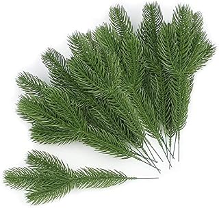 YUNSTK Artificial Pine Branches Green Leaves Needle, Faux Fir Tree Branches Christmas Foliage, Xmas Tree Sprigs Pine Picks, Fake Pine Leaves Wreath Garland Making Supplies Greenery Decoration