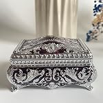 SIWOT Rectangular Classical Patterned Jewelry Box,Metal Retro European Scroll Design Treasure Storage Chest Case for Girls Women (Chrome Red, Small) - Image 2
