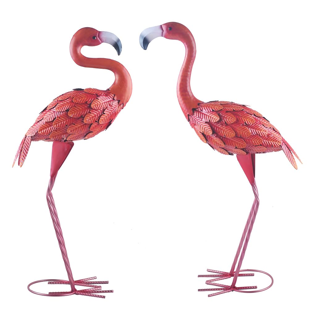 Sculpture de flamant rose en métal grand format pour aménagement extérieur et terrasse
