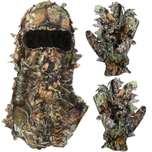 RALSPEC 3D Camouflage Sturmhaube + Handschuhe Set Echtes Blatt...