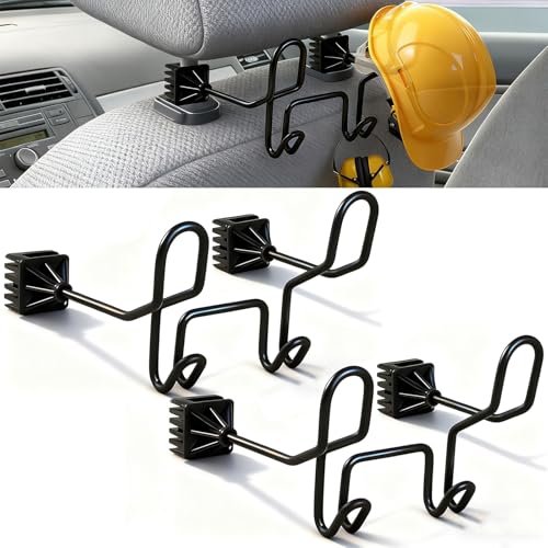 2-Pack Hard Hat Holder for Truck Seat - Dual Heavy Duty Car Headrest Hooks for Construction Gear Caps & Groceries | Universal Fit for Vehicles