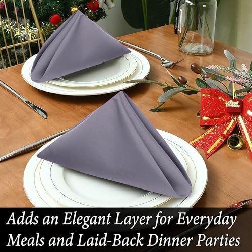 Image of Ruvanti Cloth Napkins Set of 12, Cotton Enrich 18 inchx18 inch - Coffee Grey | Washable, Soft, Durable & Absorbent Everyday Napkins. For Home, hotel, Wedding Napkins, Thanksgiving, Christmas Dinner Napkin