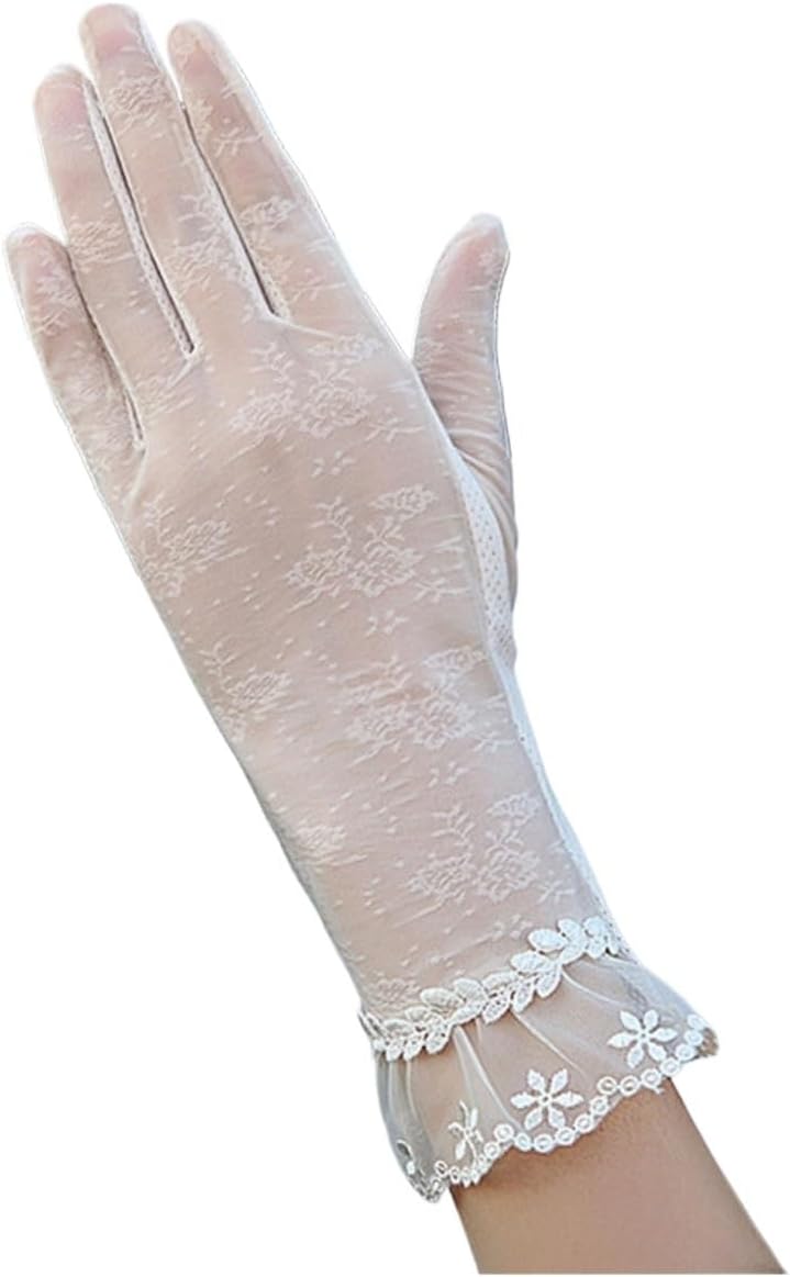 Women Sunscreen Short Sun Female Gloves Ice Silk Lace Driving of thin touch Screen Lady