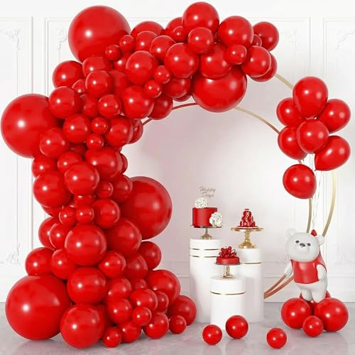 Image of Ouddy Life 157Pcs Red Balloons Arch Garland Kit, Red Latex Balloon Different Sizes for Women Girls Mother's Day Bachelorette Wedding Anniversary Birthday Party Decorations