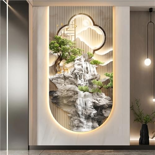 LED Landscape Wall Painting with Soft Lighting, Tranquil Mountain and River Art for Bedroom, Living Room Wall Decor, Creative Landscape Wall Hanging Mural